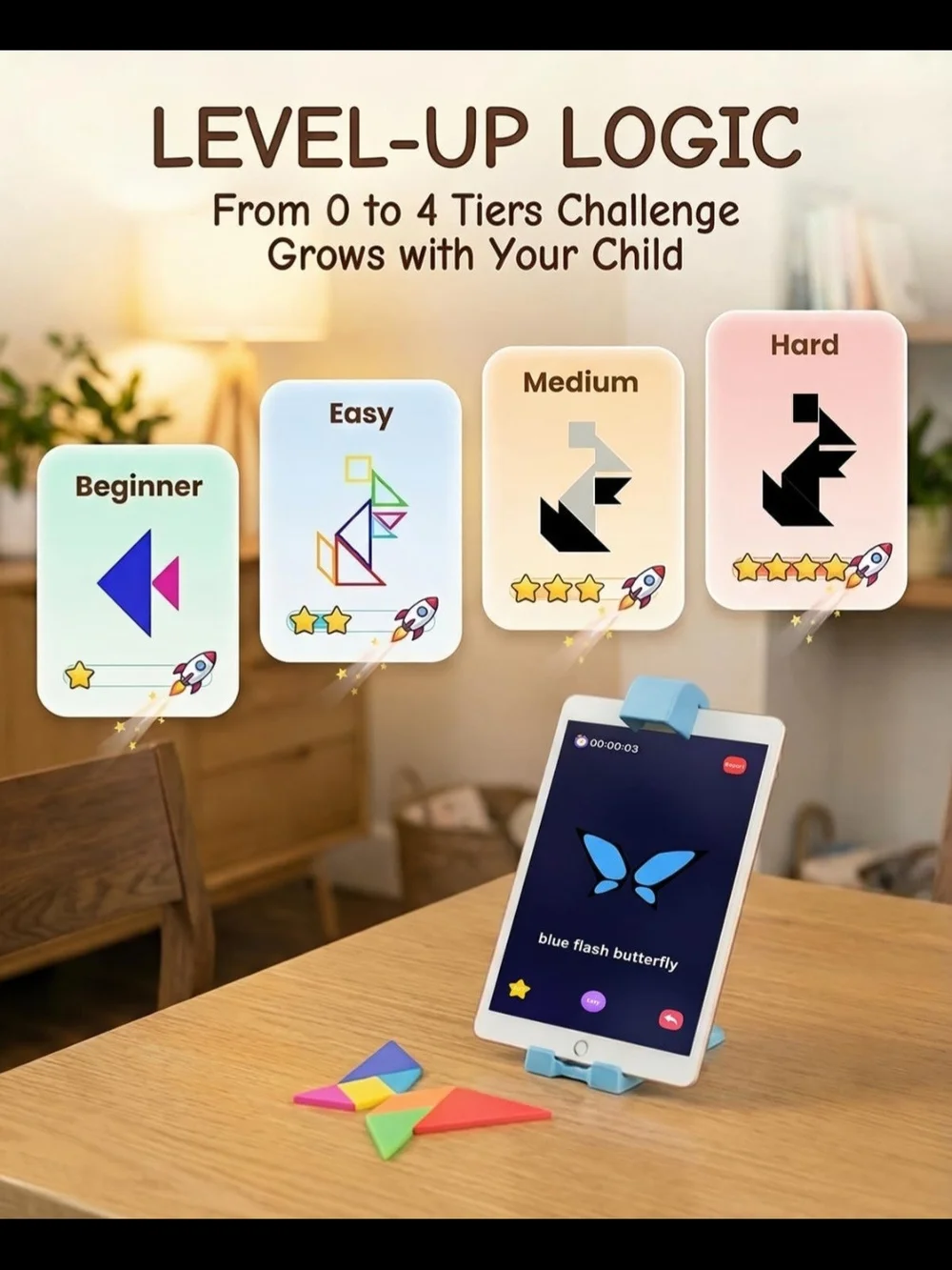 STEM Toys for Kids Ages 4-6, AR Tangram Puzzles with 1000+ Combinations & 20 Cog